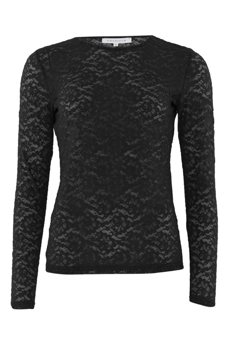 Continue - Bluse - Alberte Lace R Neck - Black Levering I Start November