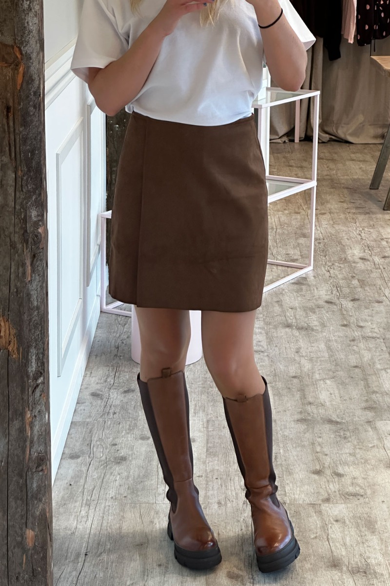 Continue - Jeanne Skirt - Brun Ruskindsnederdel til Fest