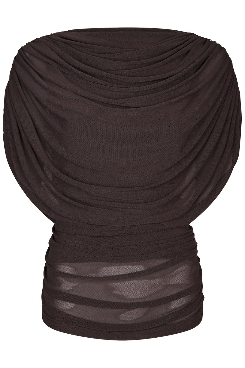 Neo Noir - Cottuna Drapy Mesh Top - Brun Elegance
