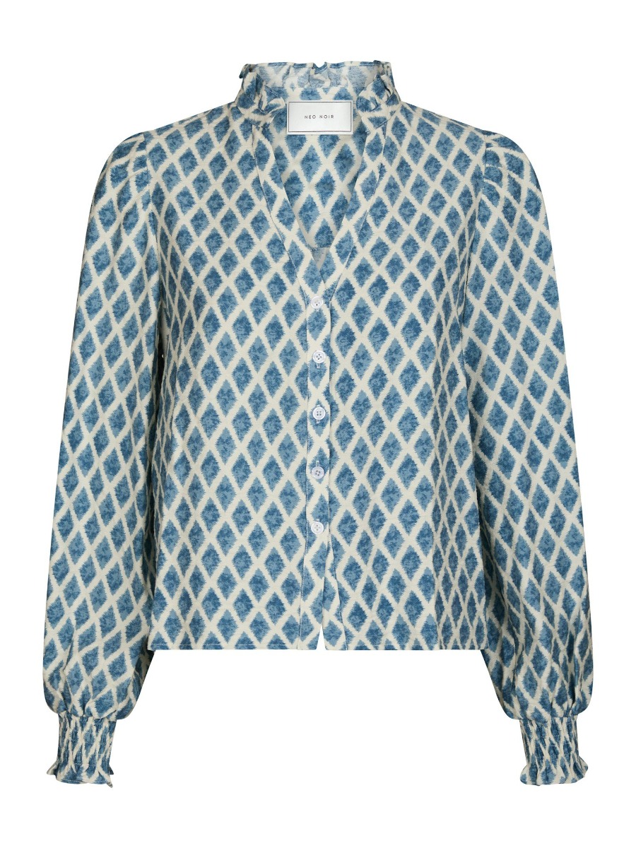 Neo Noir - Delsie Print Bluse - Smoke Blue til Feststyles