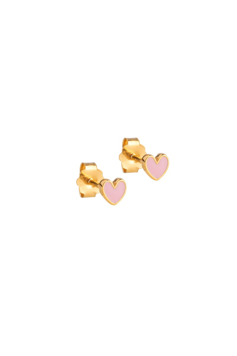 Enamel øreringe - Amore - Lyserødt hjerte i guld