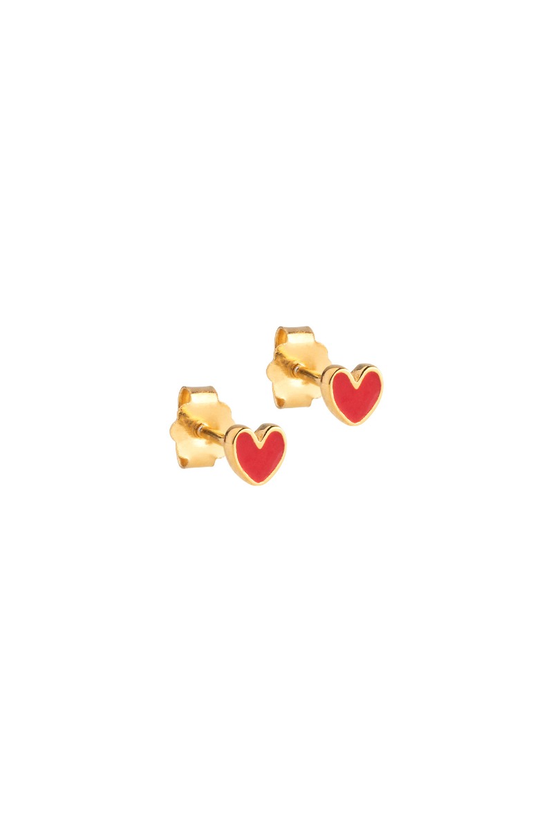 Enamel - Øreringe Amore - Rød Hjerte i Guld
