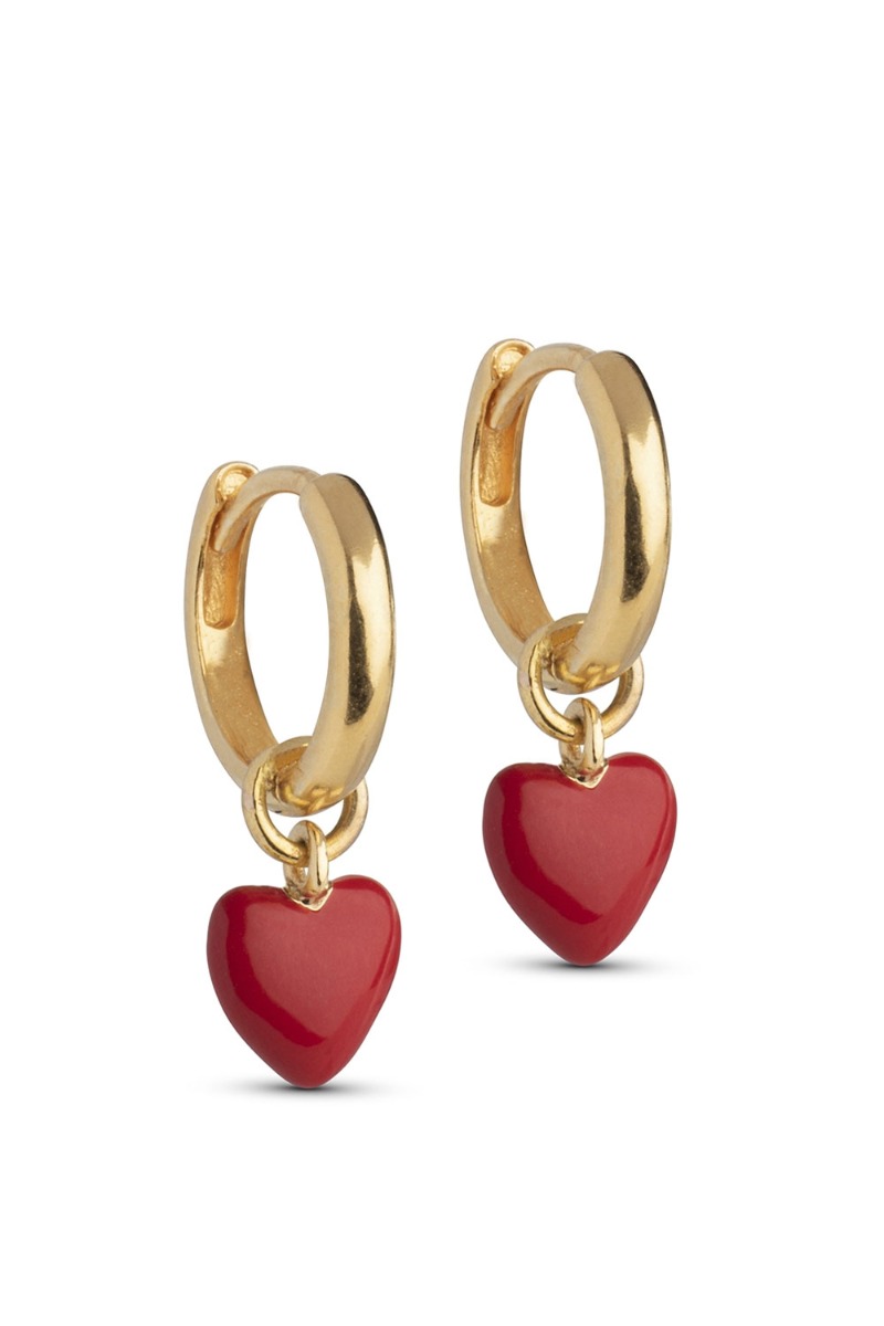 Enamel Amore Hoops - Øreringe med Rødt Hjerte