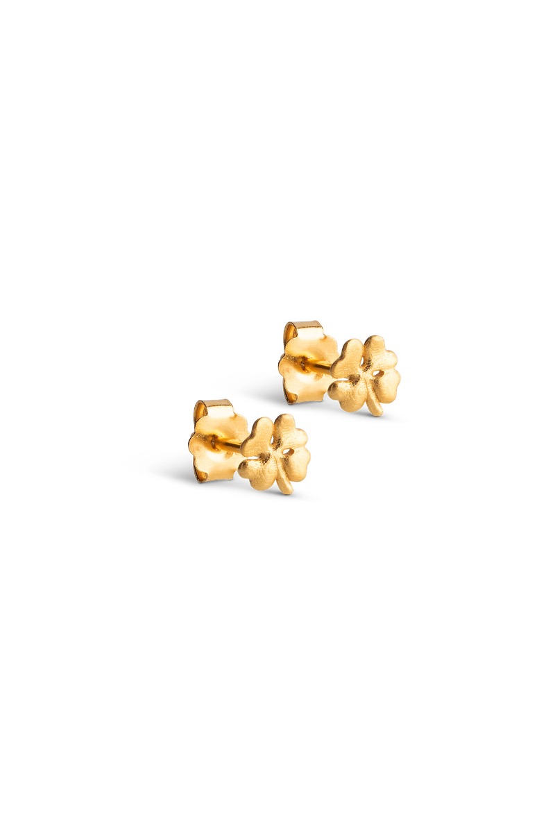 Søde firkløver øreringe - Studs Organic Clover Mini - Guld