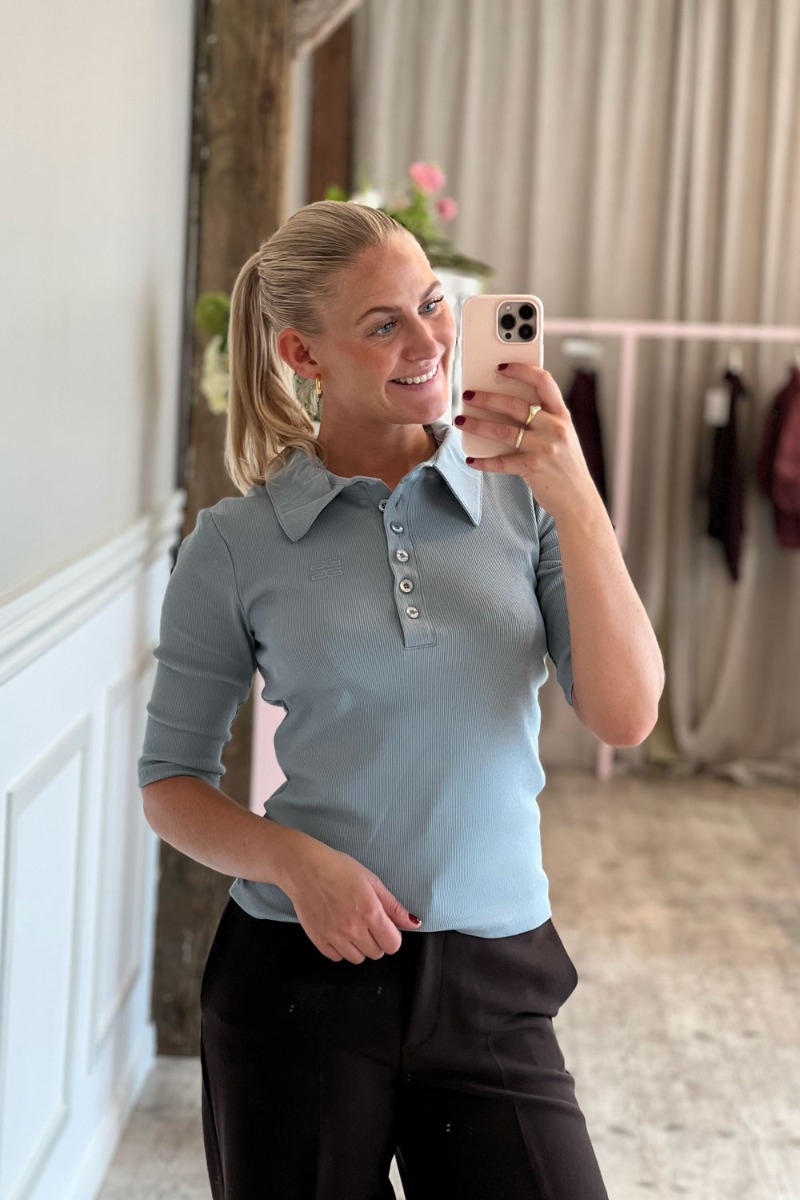 Gestuz Gzdrew Polo Top - Grå Blå T-shirt med Krave