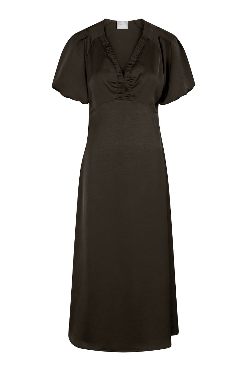 Neo Noir - Kjole - Illana Heavy Sateen Dress - Dark Brown