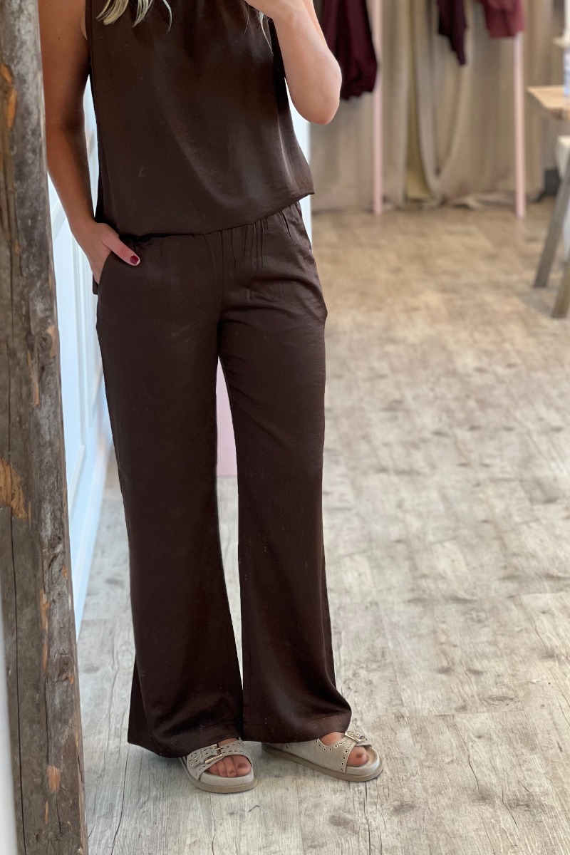 Continue - Bukser i Satin - Roberta - Brun Elegance