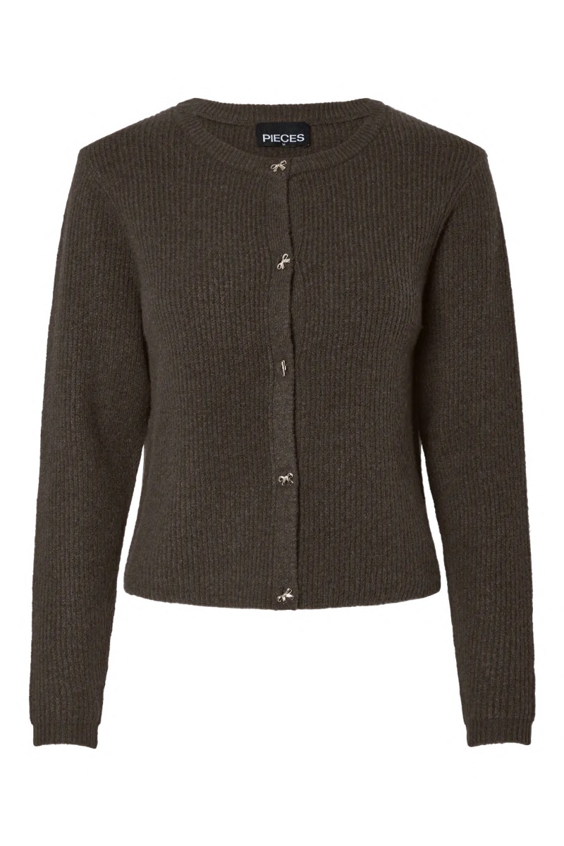 Pieces - Silly Ls O-neck Strik Cardigan i Brown Crush