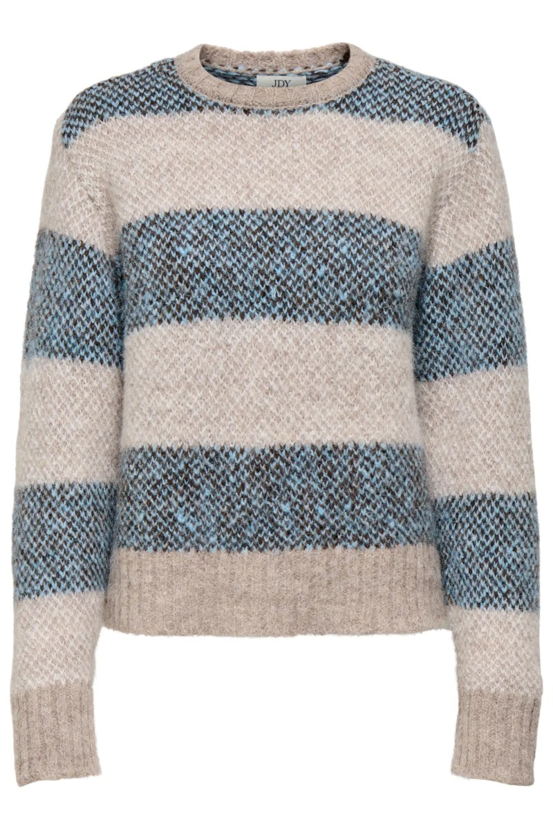 Jdy - Strik - Zoey Life Ls O-neck Jacq - Taupe Grå Rabatt!