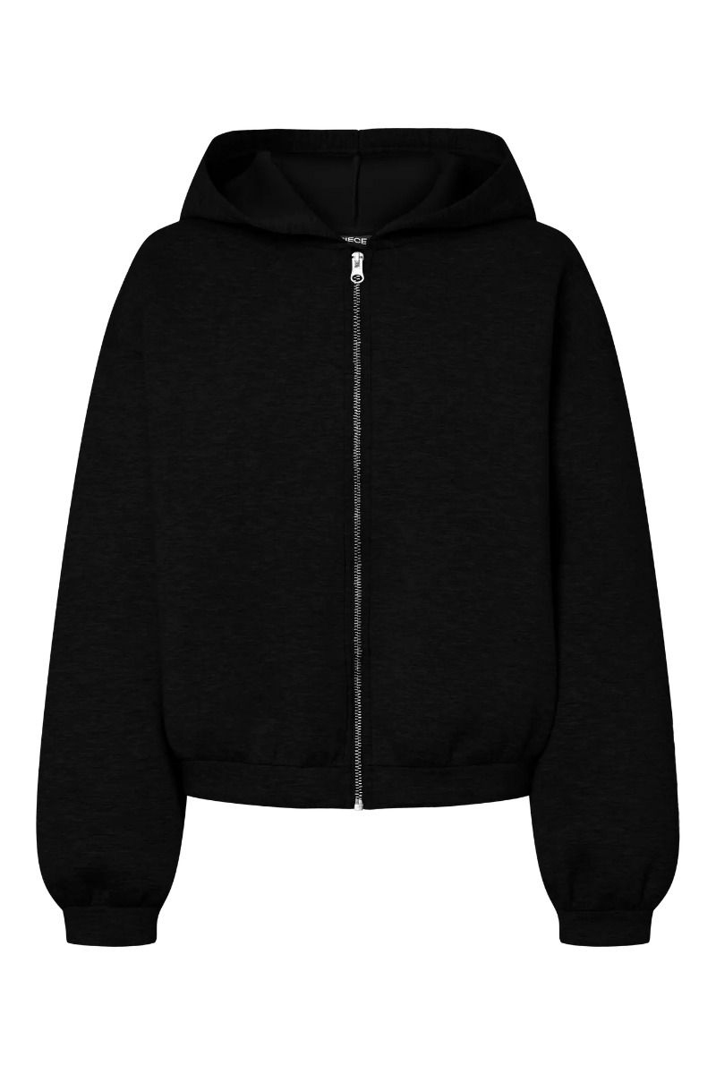 Pieces - Hættetrøje - Bucuba Ls Zipper Scuba - Sort