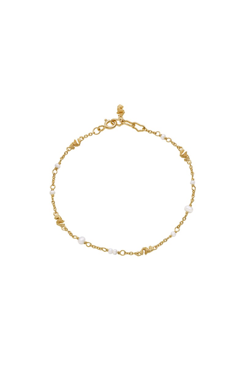 Maanesten Mero Armbånd i Guld med Hvide Perler