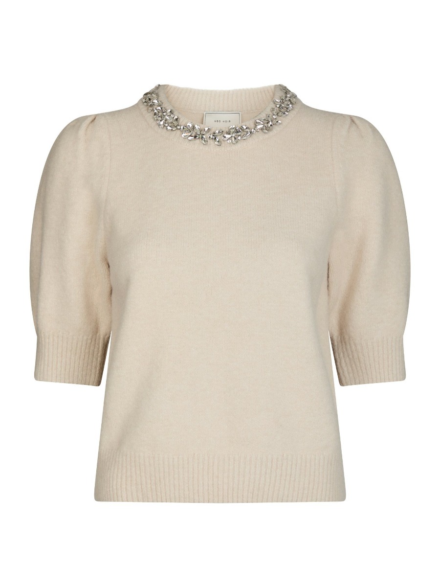 Neo Noir - Maia Stone Strikbluse - Ivory Jewel Box tilbud