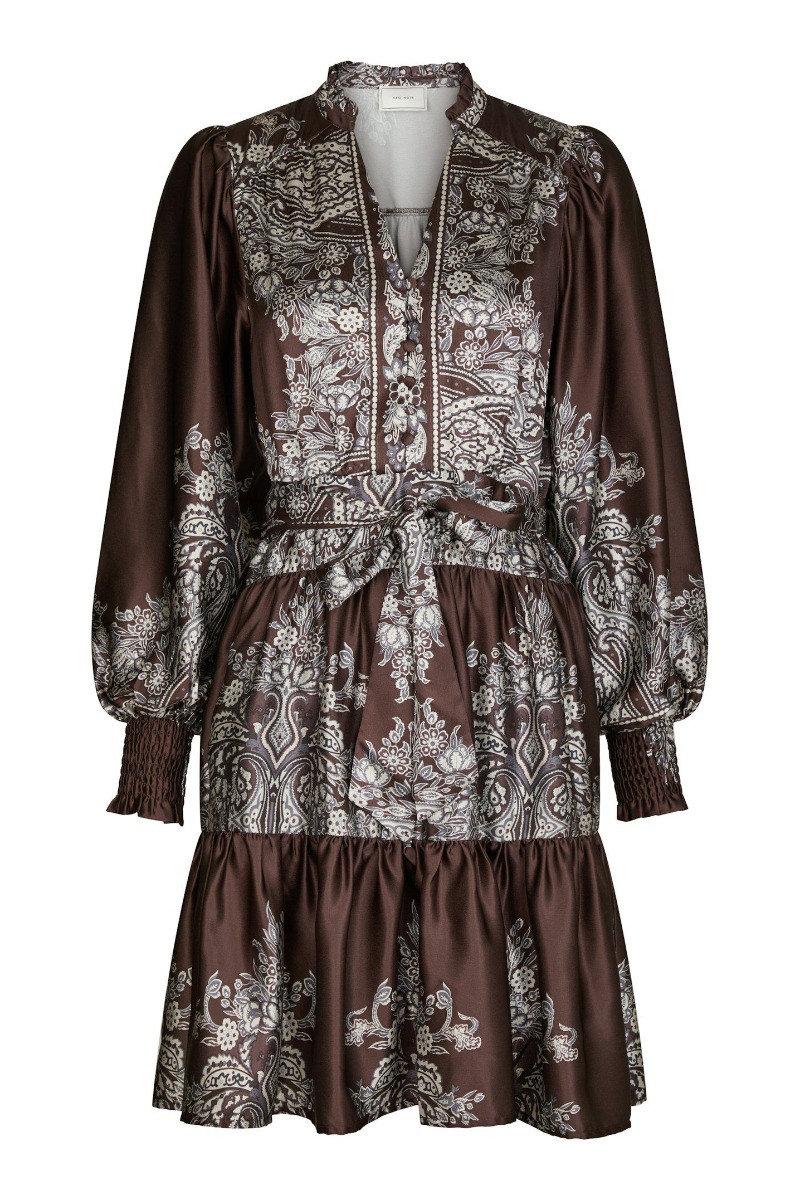 Neo Noir - Malfida Paisley Kjole - Mørkebrun Stilfuld Elegance