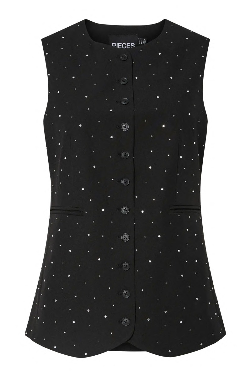Pieces - Michelle Rhinestone Vest - Sort Festlighed