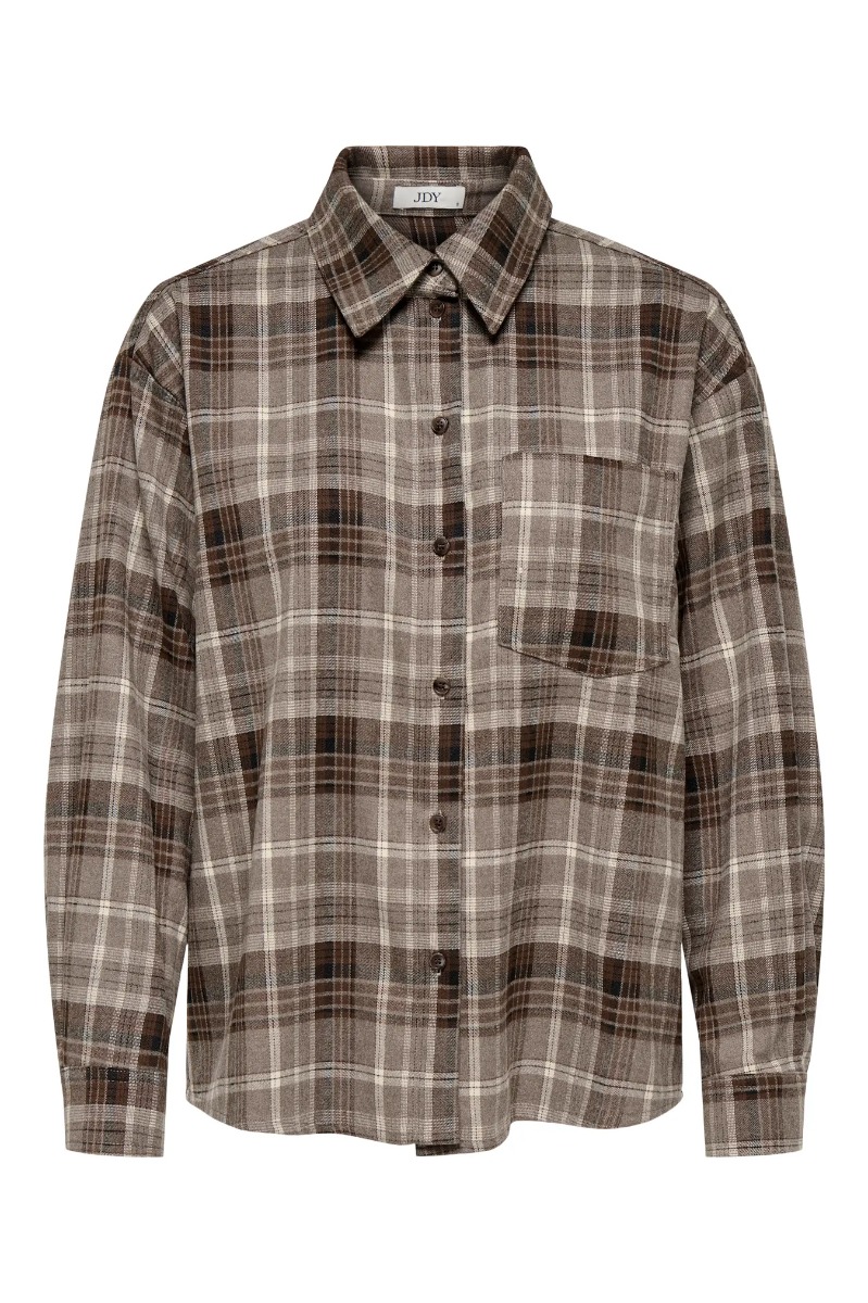 JDY - Maddie Ls Loose Check Skjorte - Sandshell Grey