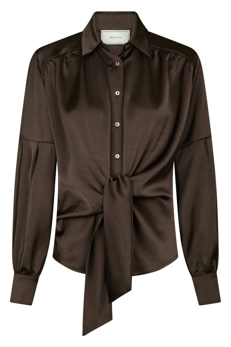 Neo Noir - Naja Satin Bluse - Mørkebrun Elegance