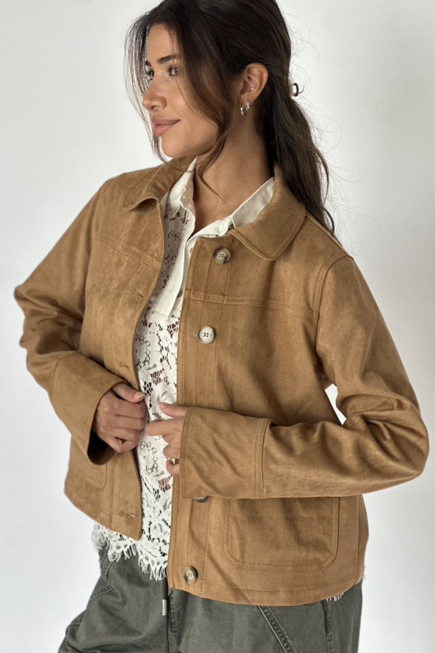Continue - Jakke - Paige - Sandfarvet Suede Look