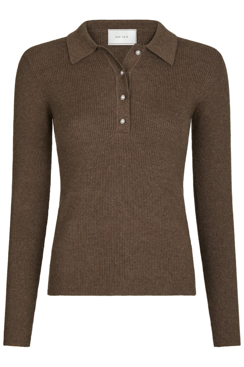 Neo Noir - Strikket Bluse med Knapper - Brun Melange
