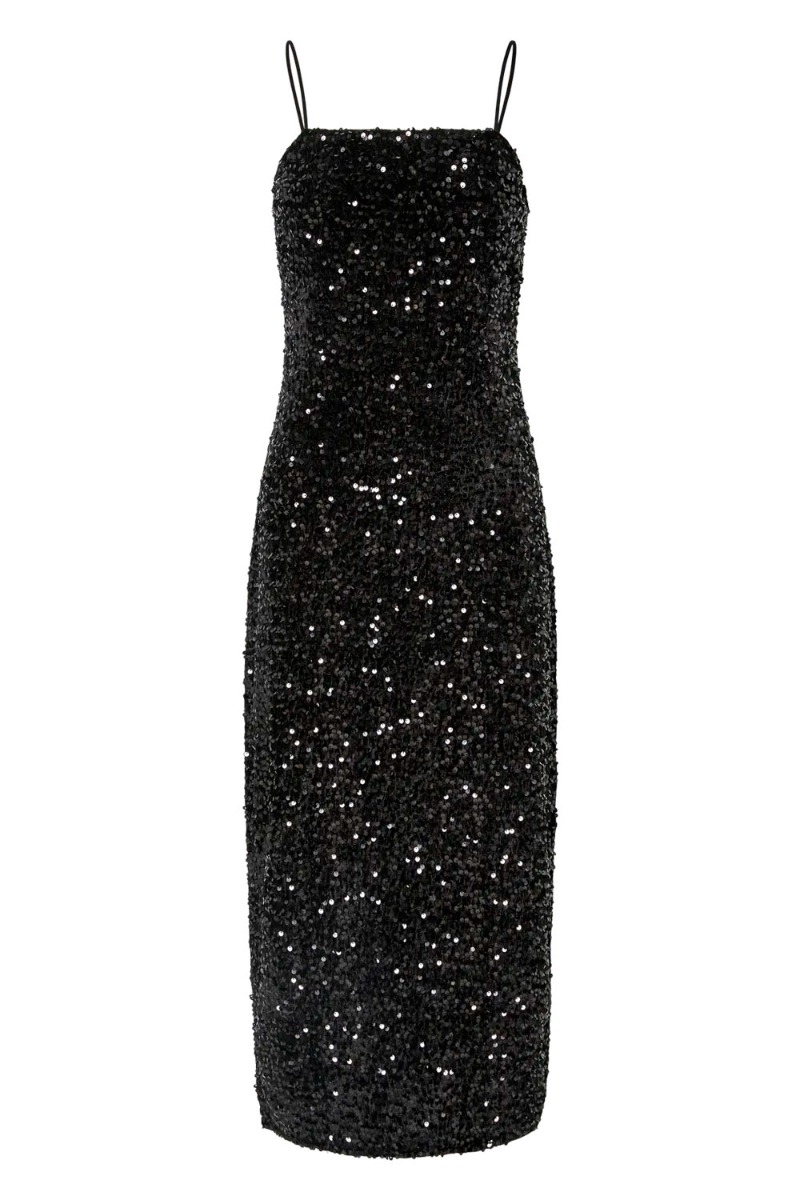 Pieces - Kjole - Kam Sl Ankle Slip Dress - Black Sequins