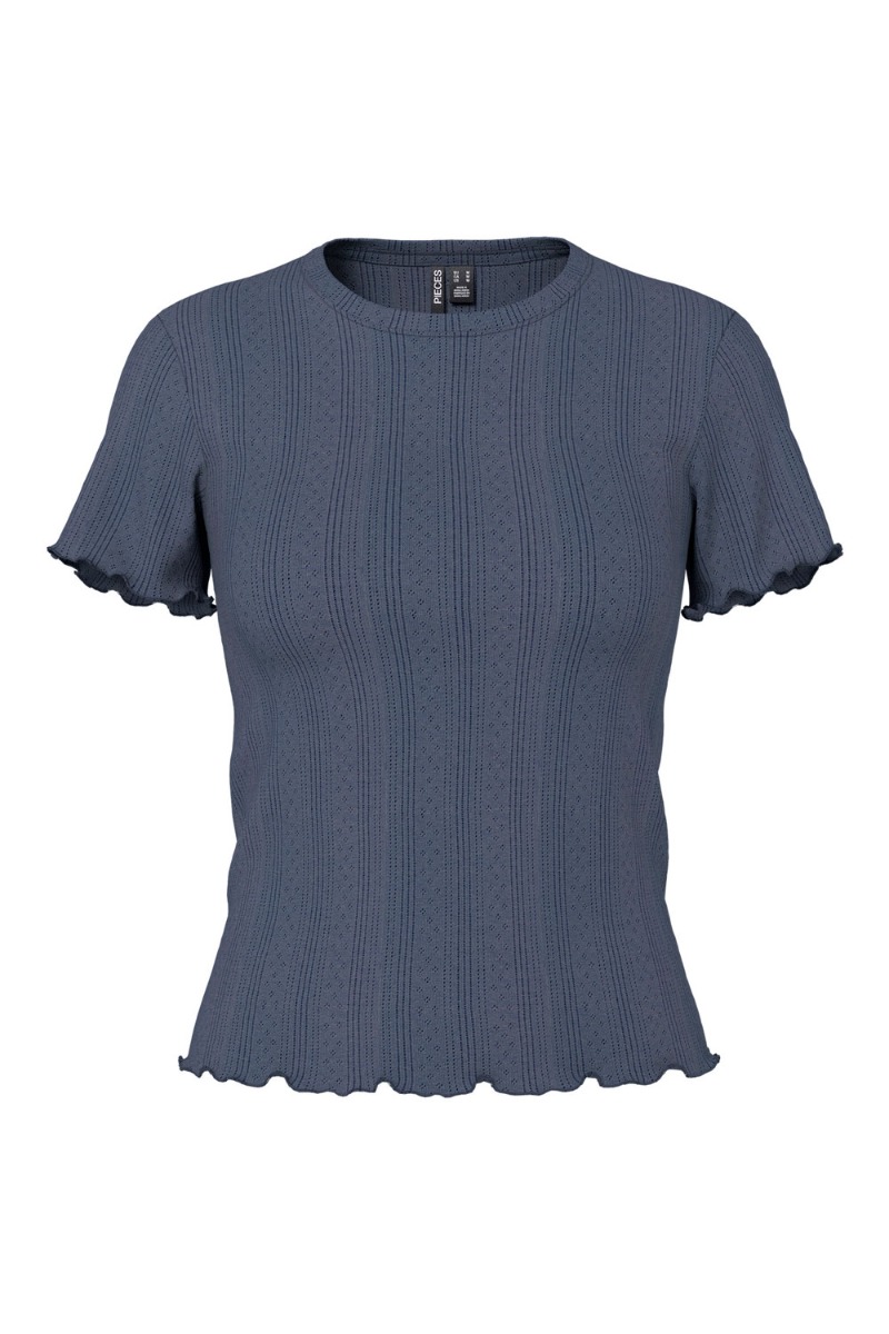 Pieces - T-shirt - Pc Marie Ss O-neck Poin Top - Ombre Blue