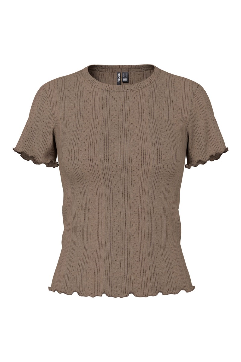 Pieces - T-shirt - Pc Marie Ss O-neck Poin Top - Morel