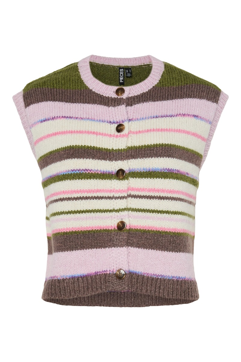 Pieces - Strikket Vest - Rye Sl Polo Knit - Sphagnum Multi
