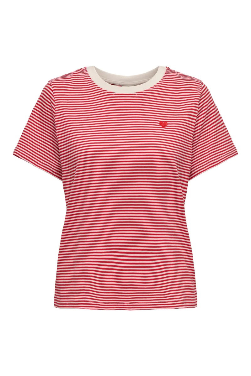 Jdy T-shirt med striber og broderet hjerte - Cloud Dancer