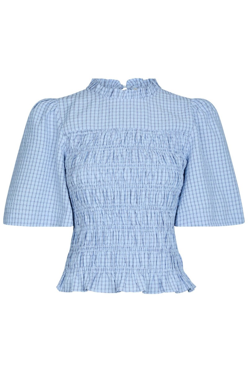 Neo Noir - Possini Check Smock Bluse - Lyseblå Tilbud!