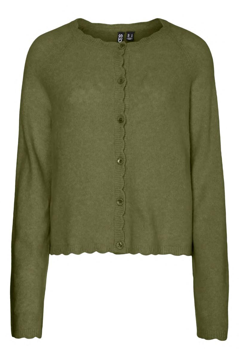 Pieces - Cardigan med bølgekant i Sphagnum farve