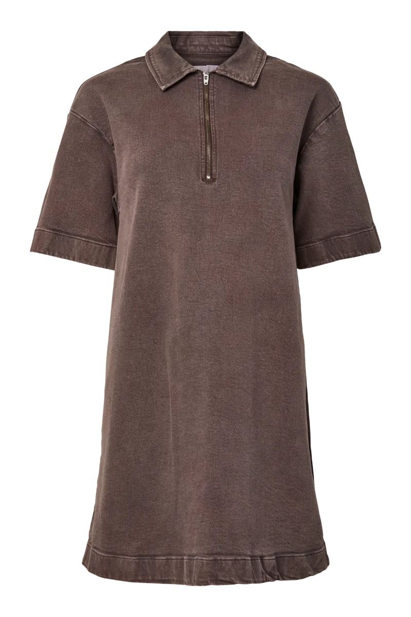 Pieces - Selma 34 Lynlås Denim Kjole - Hot Fudge