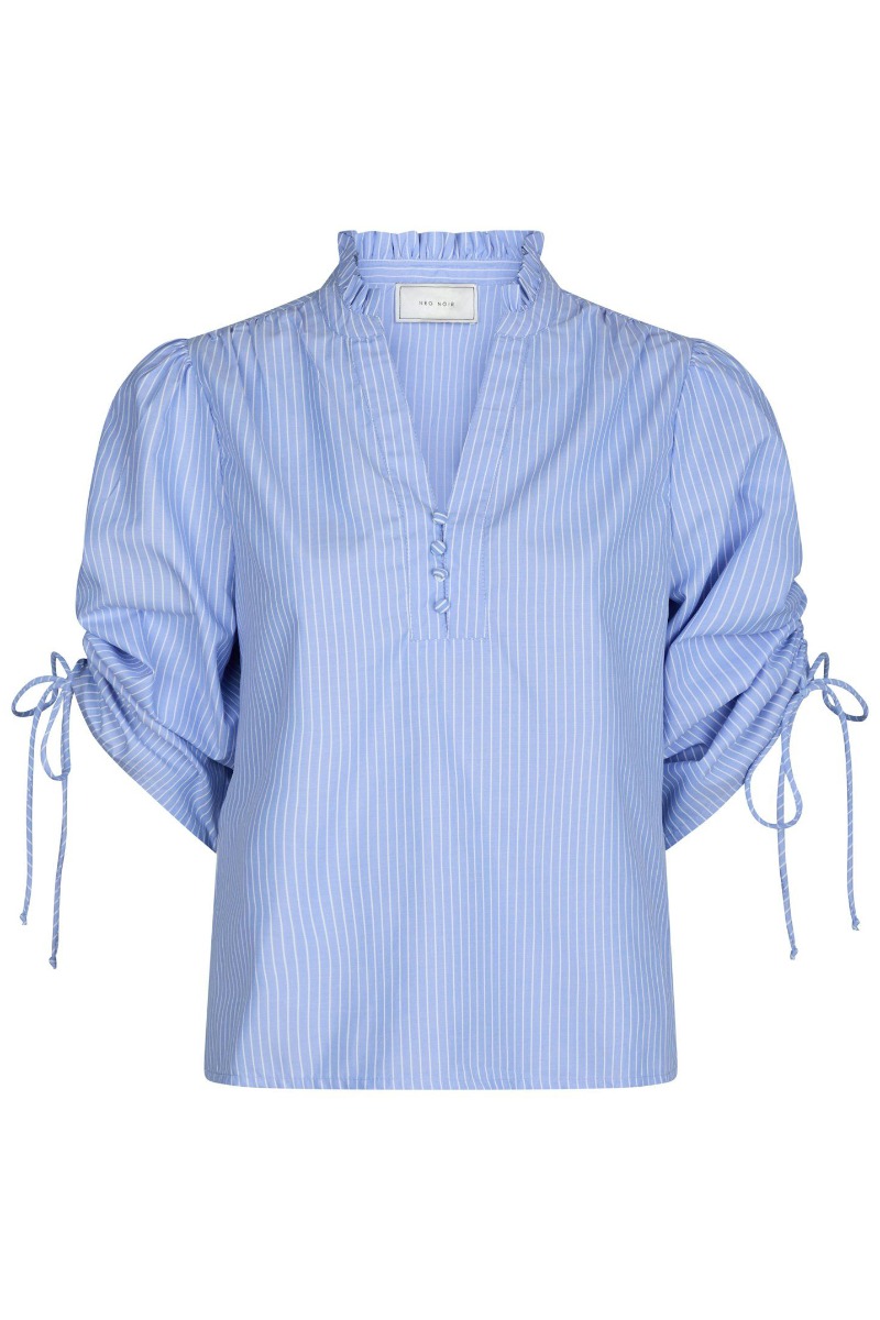 Neo Noir - Ratta Stripe Bluse - Himmelblå Udsalg