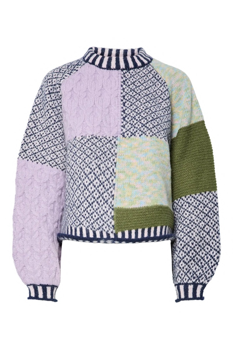 Pieces - Strik - Remix Ls Høj Hals Knit - Birch Jewel Box