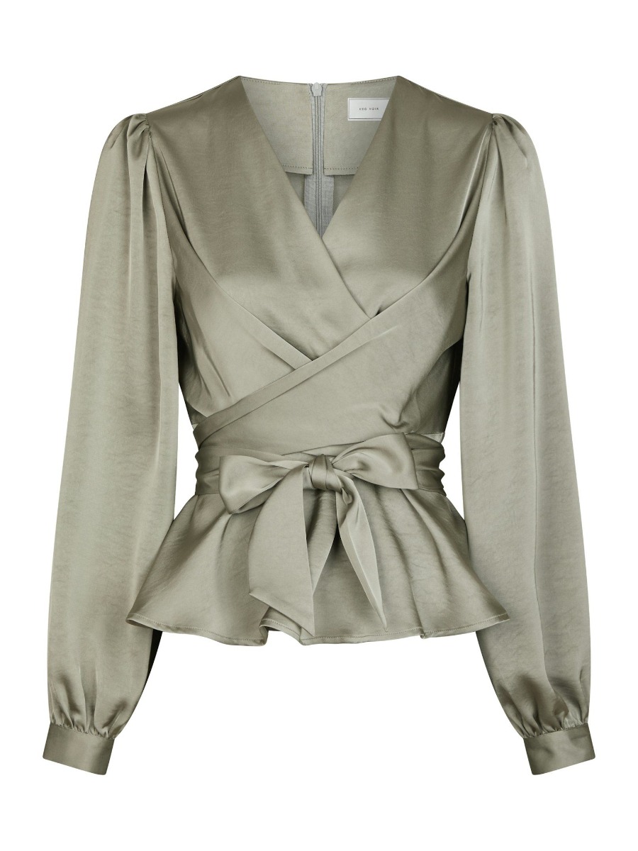 Neo Noir - Elegant Rista Heavy Sateen Bluse - Smoke Green