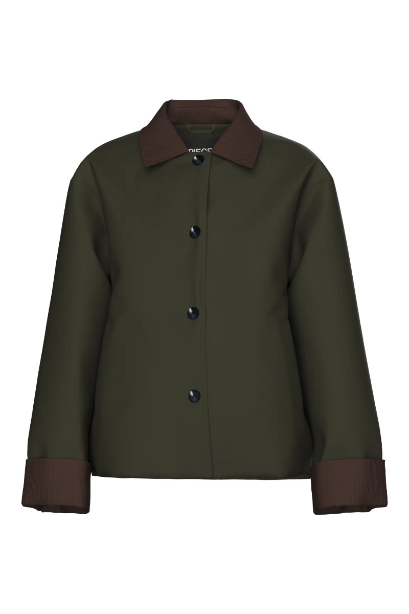 Pieces - Jorma Kort Padded Jakke - Mørkegrøn Elegance