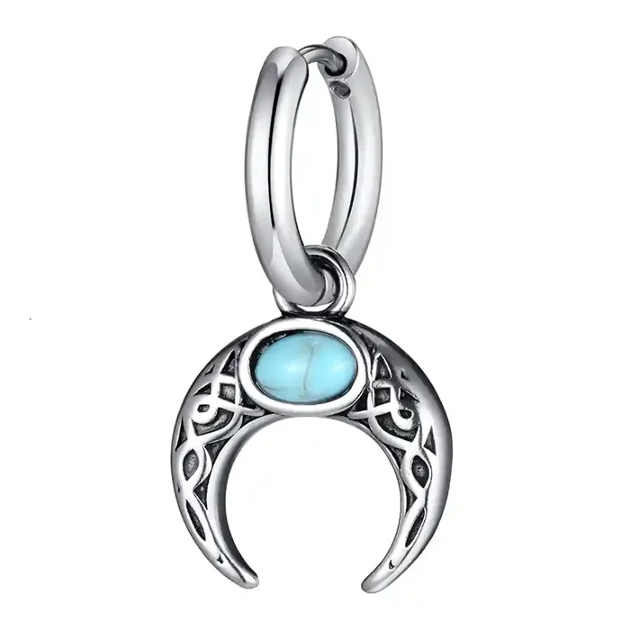 Crescent Turquoise - Herreørering i Rustfrit Stål på Udsalg