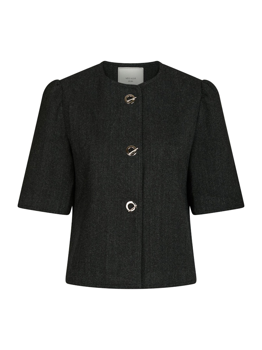 Neo Noir - Xanthe Herringbone Blazer - Mørkegrå Stilfuld