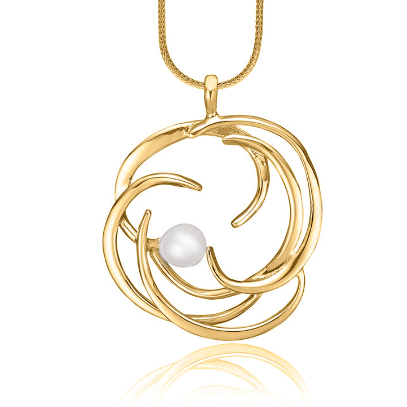 Forgyldt Sølv Halssmykke med Ferskvandsperle - Eventyrligt Design