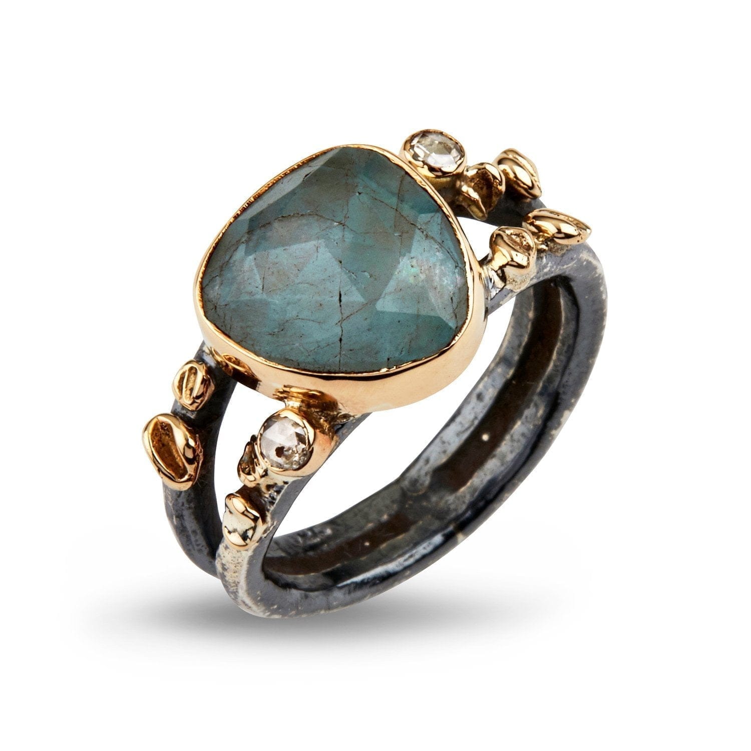 Ring Gili Sea Aquamarine - Håndlavet Sølvring med Diamanter