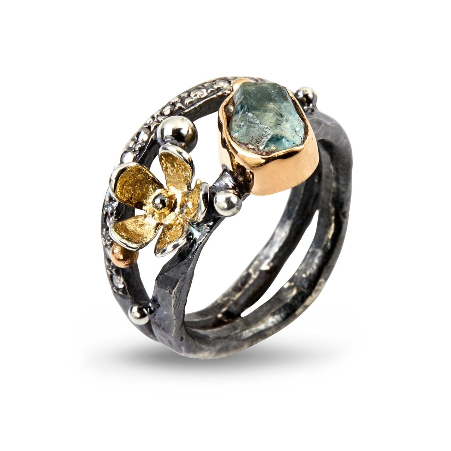 Ring Dubeca Aqua Flower - Håndlavet Sølvring med Diamant