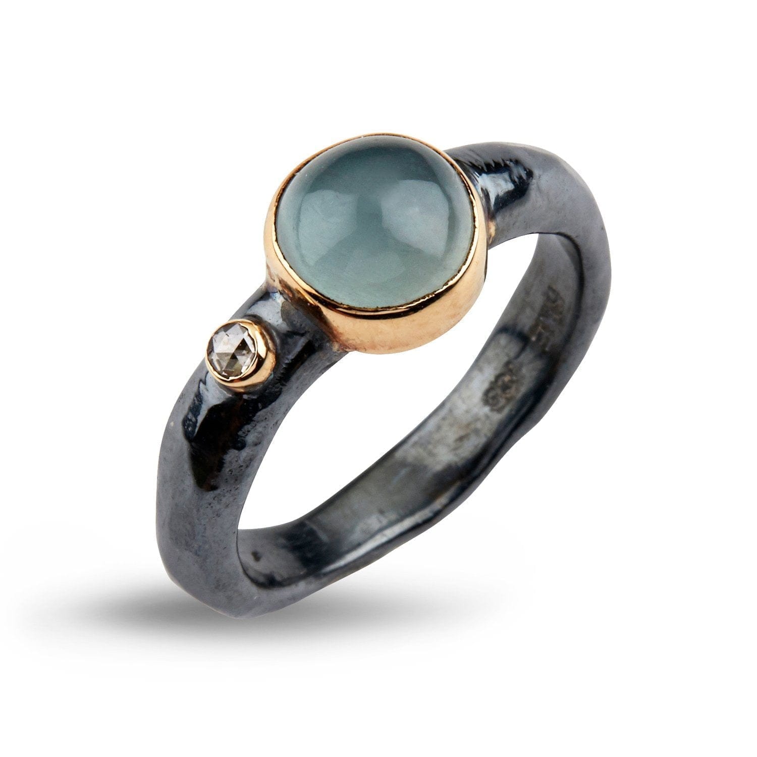 Antik Aqua Ring med Aquamarin og Diamanter - 52