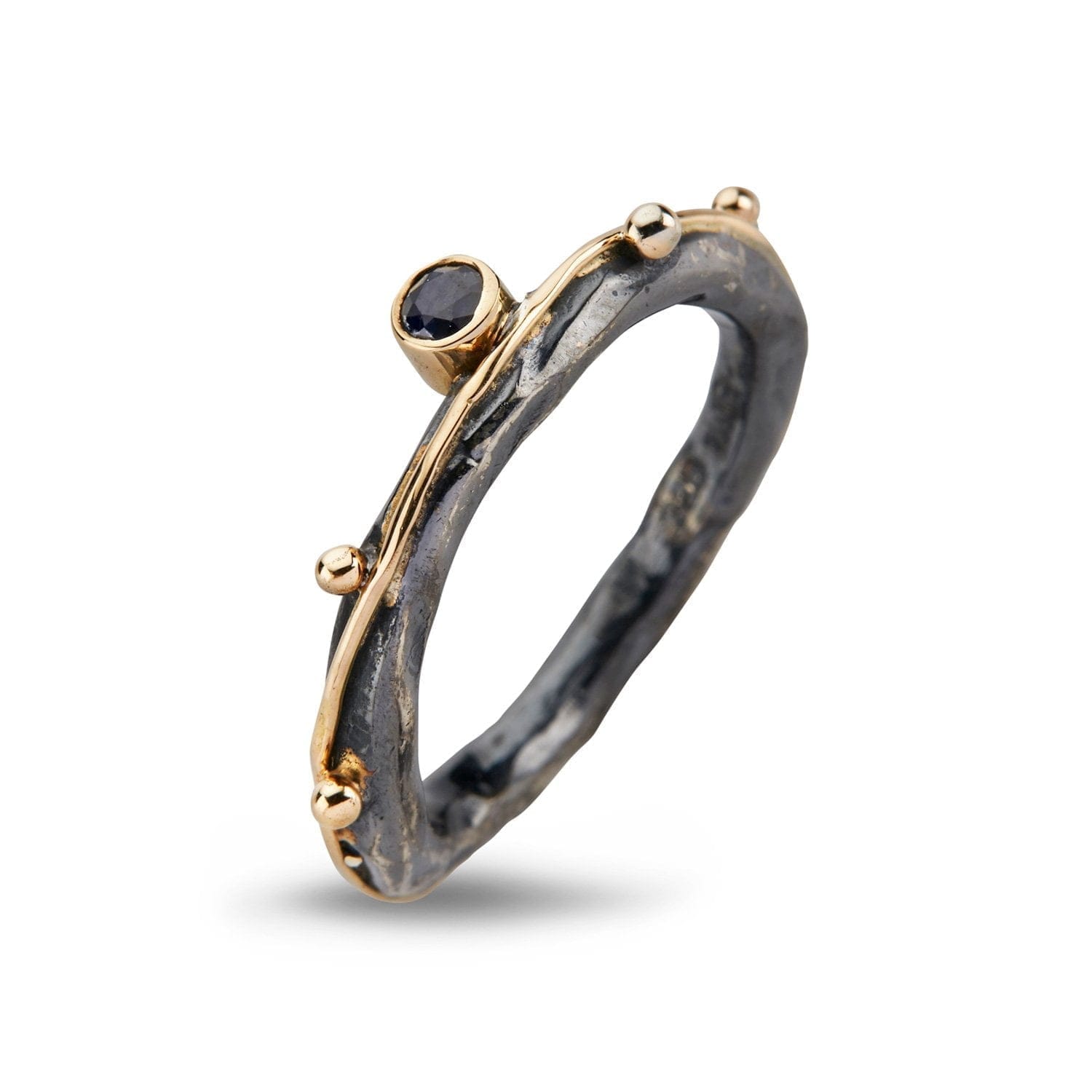 Zeus Single Sapphire Ring - Håndlavet Sølvring med Guldtråd