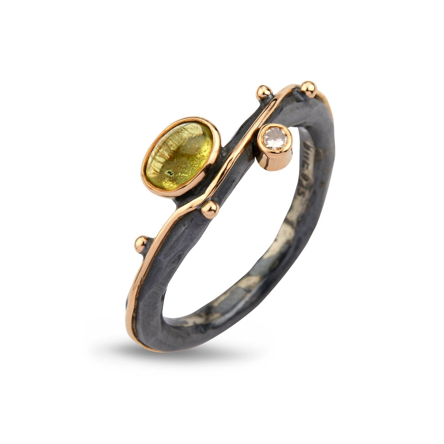 Ring Louise Peridot - Sølvring med Grøn Sten og Guld Detaljer
