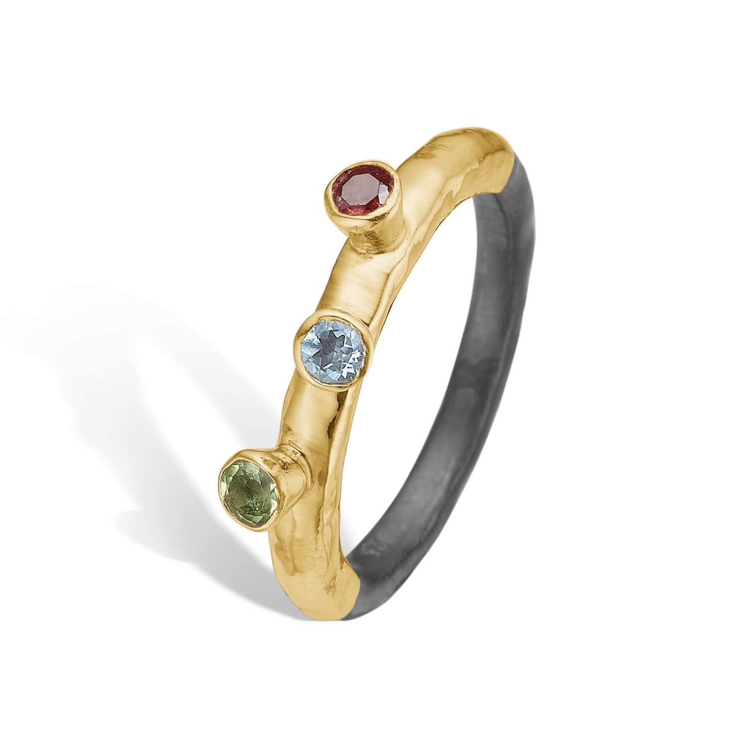 Ring Sarah med 3 Sten - Pink Tourmaline, Aquamarine, Peridot