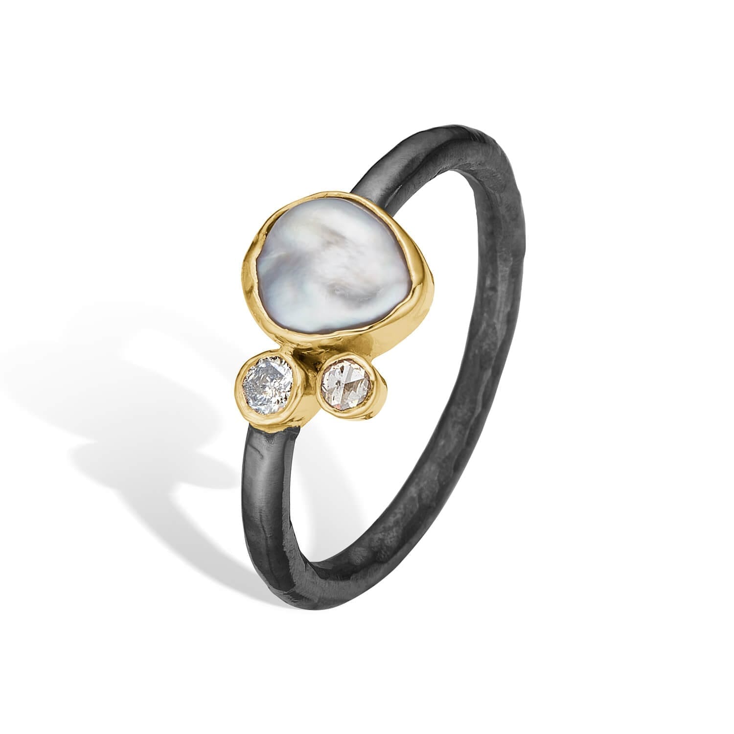Cecilie Keshi Perle Ring med Diamanter - Eksklusiv Elegance