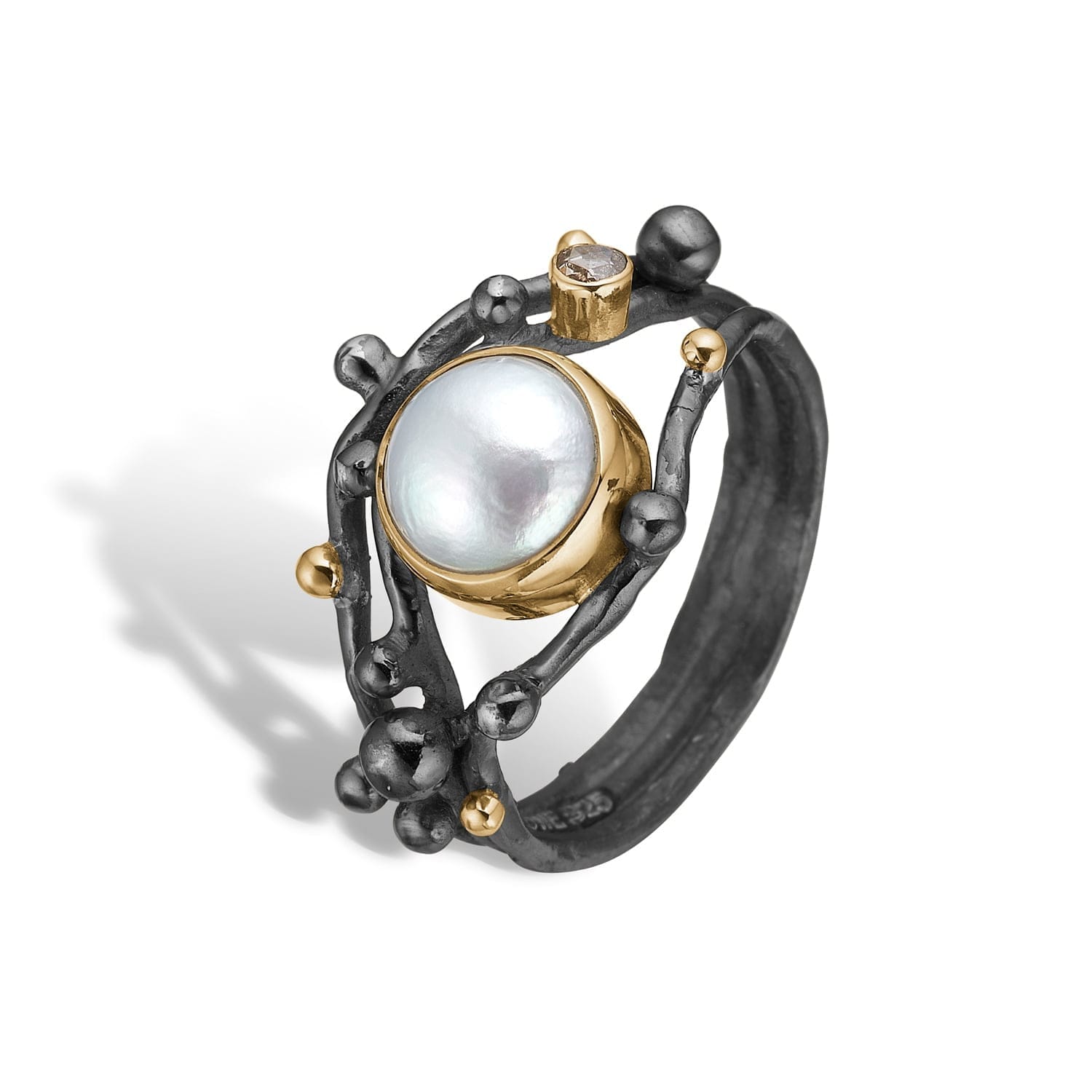 Urban Harlem Buds Perle Ring med Diamant og Perler