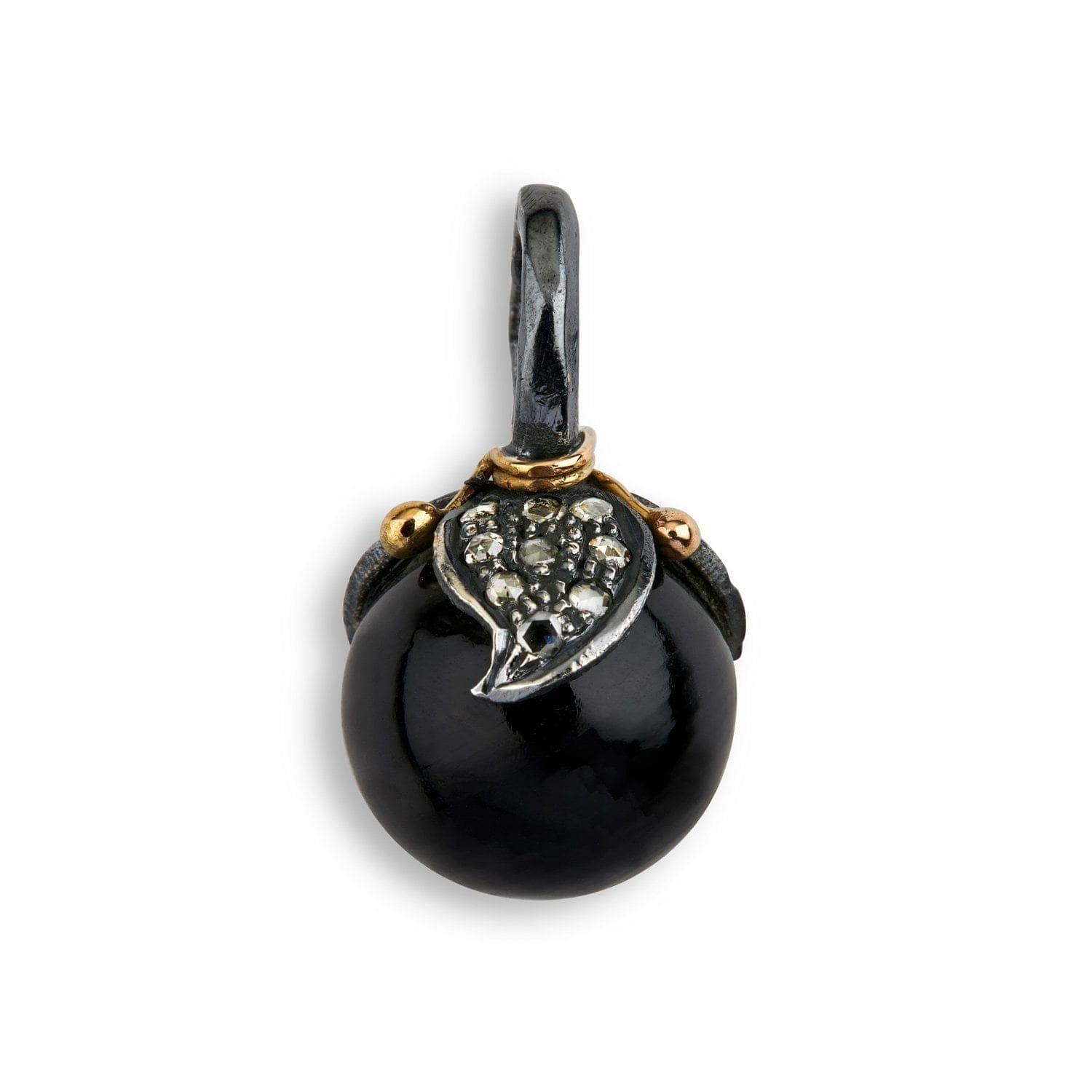 Bladformet Pavé Vedhæng med Sort Onyx og Diamanter