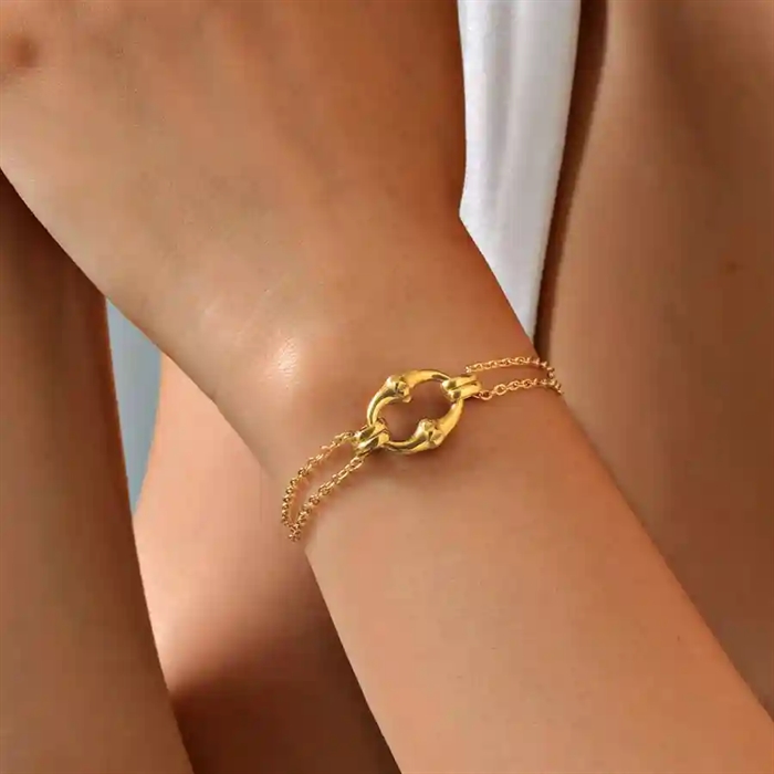 Elegant Bambus Link Armbånd i Forgyldt Rustfrit Stål