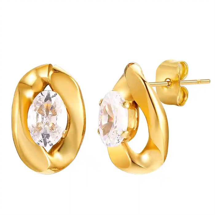 Oval Guld Ørestik med Klar CZ - Elegant Design til Kvinder