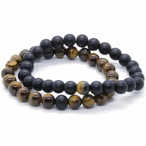 Tigereye Og Blackstone Perler Armbånd 2 Stk