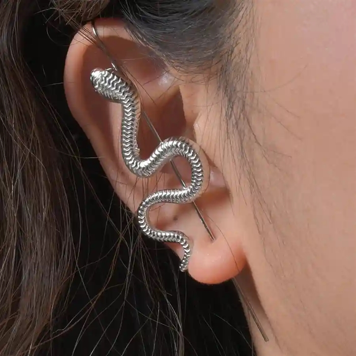 Sølv Slange Ørering - Moderne Ear Climber i Rustfrit Stål